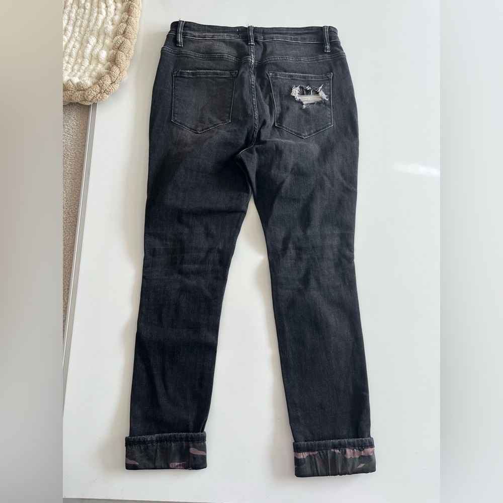 VERVET Black Distressed Boyfriend Jeans with camo cuff - Picture 9 of 9